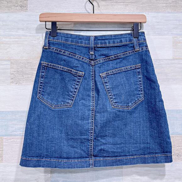 JustBlack Denim Button Front Mini Skirt Blue Dark Wash Stretch Cotton Womens XS - Picture 3 of 5